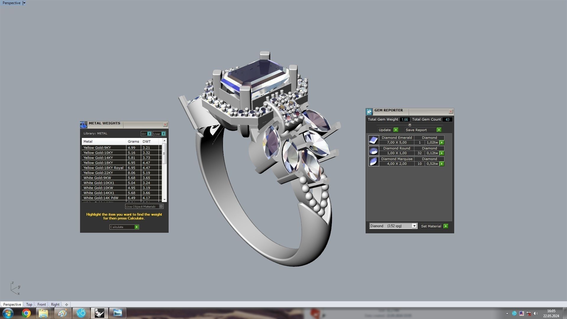 Marquise And Emerald Grape Ring 3D print model_10