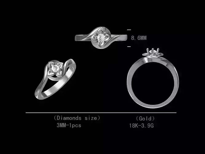 Flower design diamond engagement ring for women 3D model