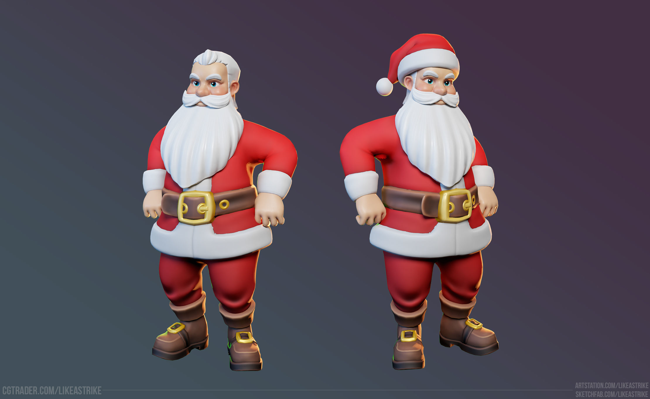 Santa Modular Cartoon Low-Poly Low-poly 3D model_1