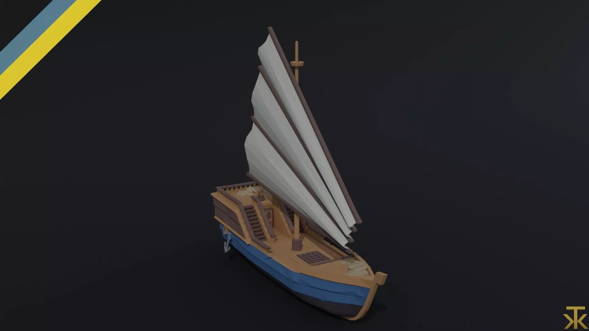 Cartoon medieval trader ship  Polygonal Style Low-poly 3D model_0