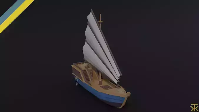 Cartoon medieval trader ship  Polygonal Style
