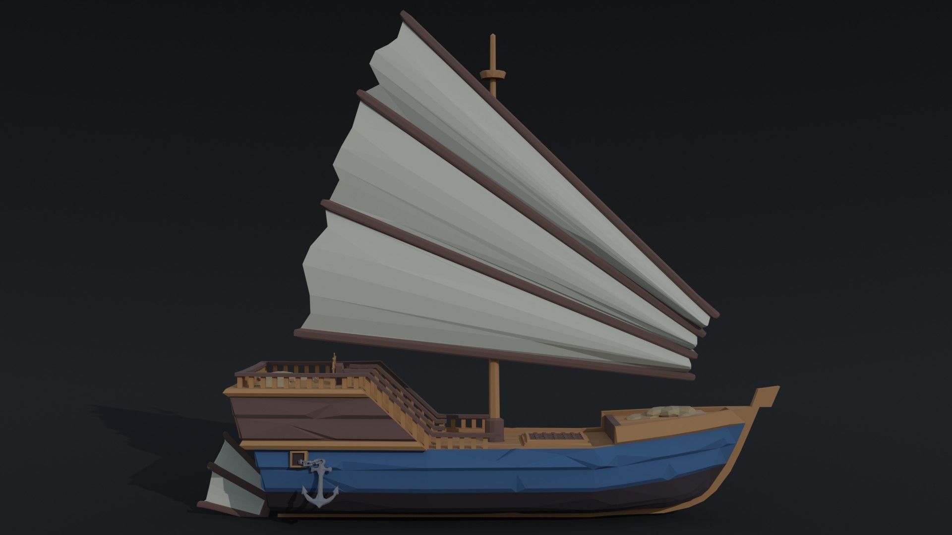Cartoon medieval trader ship  Polygonal Style Low-poly 3D model_2