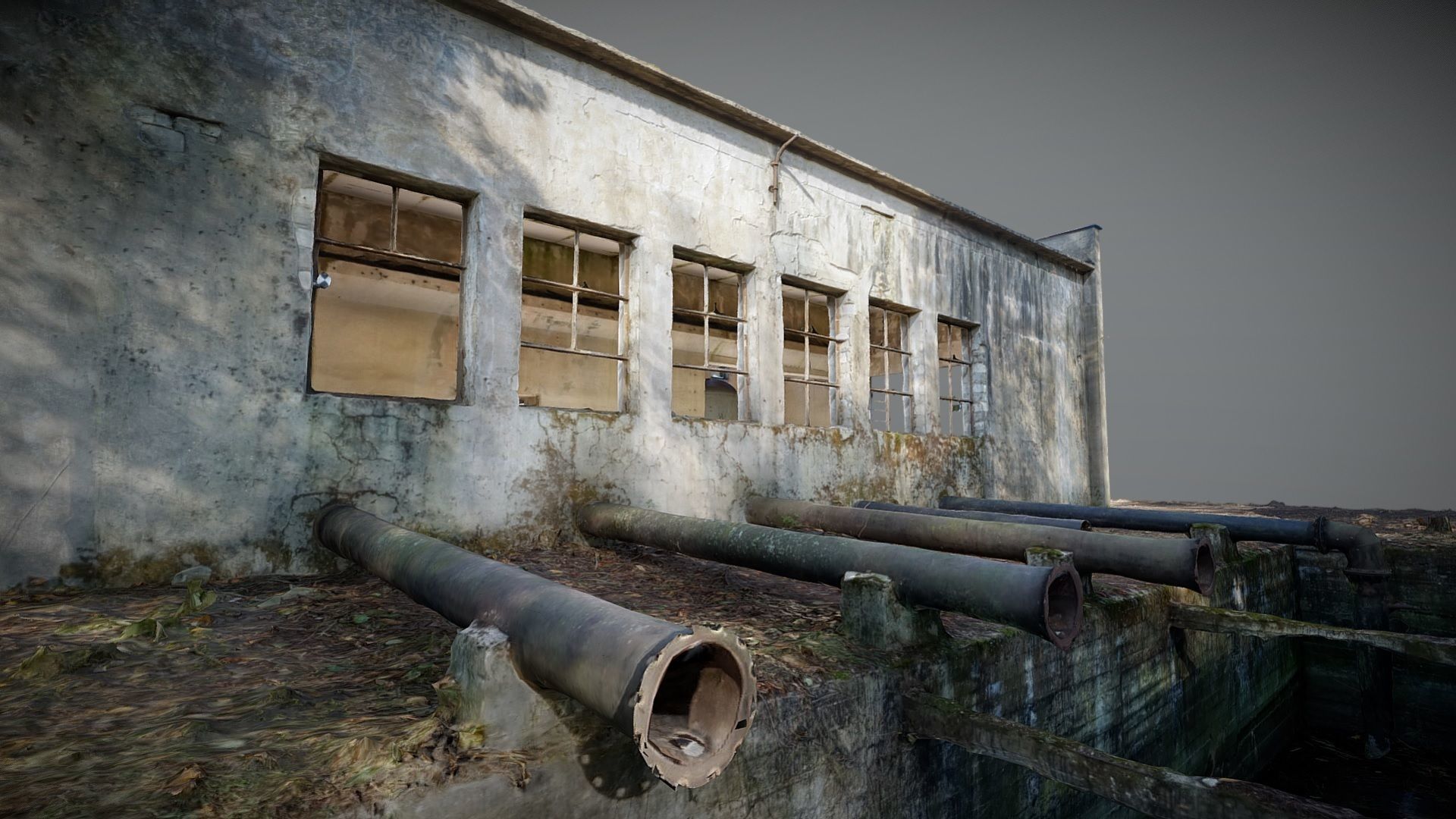 Old abandoned pumping station factory 3D model_3