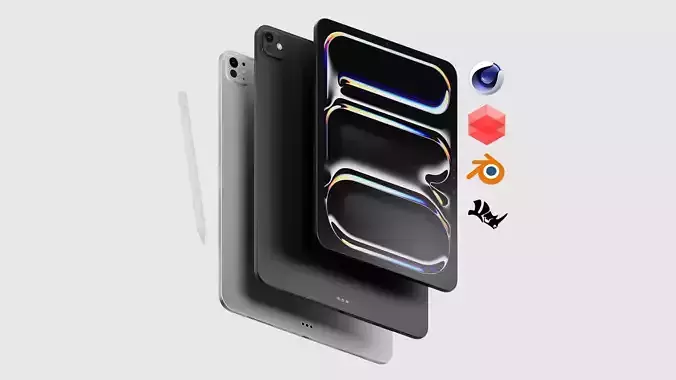 Apple M4 iPad Pro and Pencil Pro - 2024 - 11 and 13 INCH 3D model