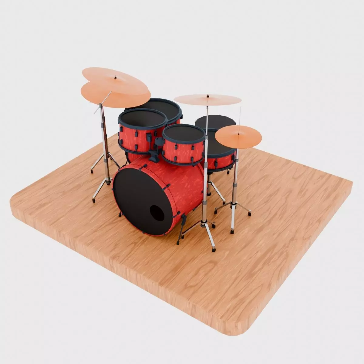 Drums and Cymbals Low-poly 3D model_0