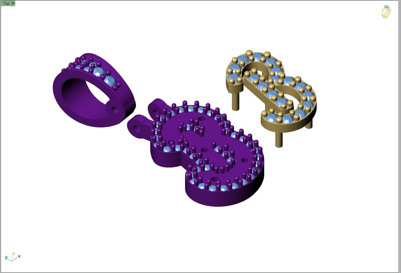 Custom Initial B Letter Diamond Pendant A to Z Alphabet Necklace 3D print model_11