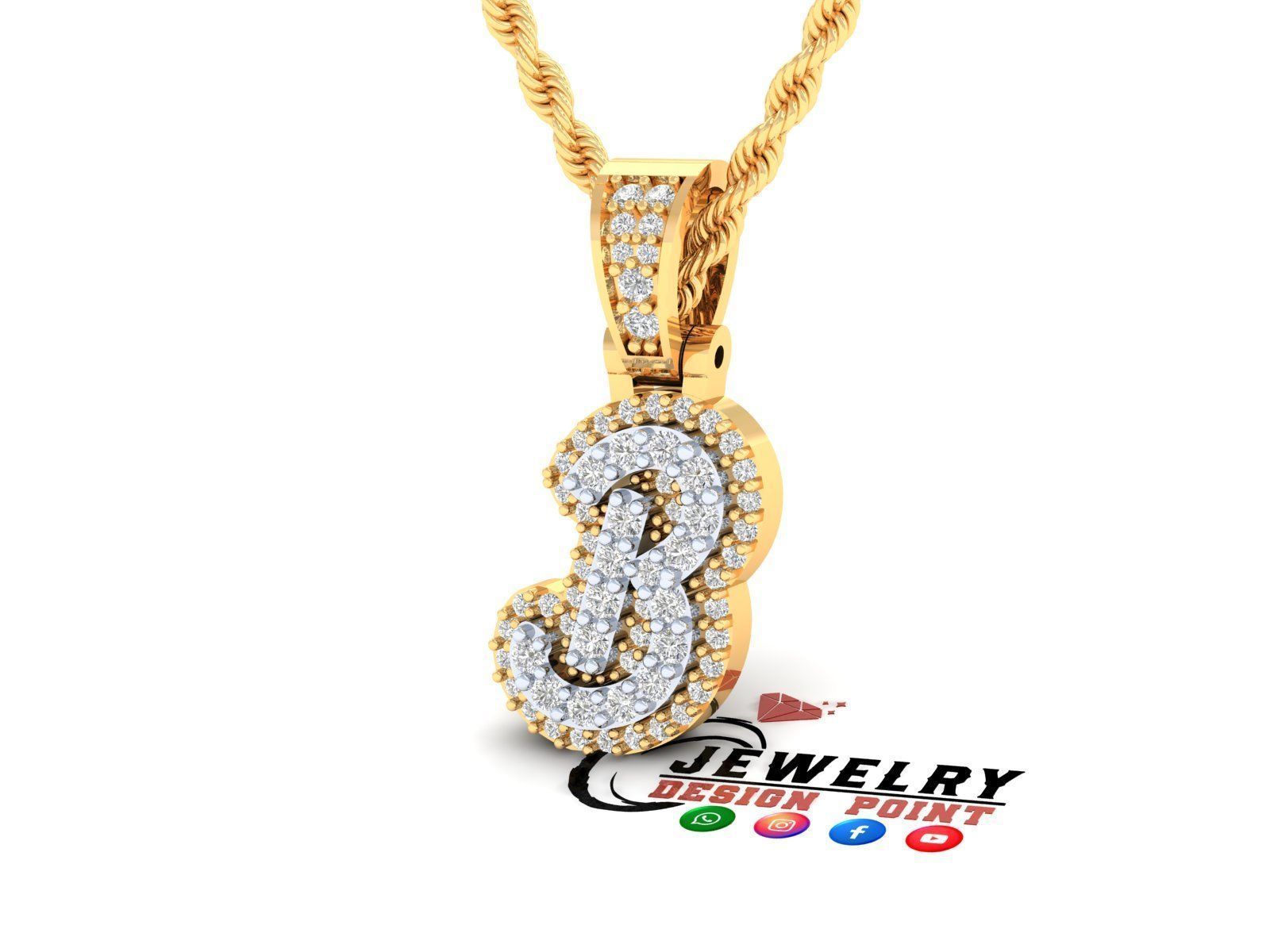 Custom Initial B Letter Diamond Pendant A to Z Alphabet Necklace 3D print model_2