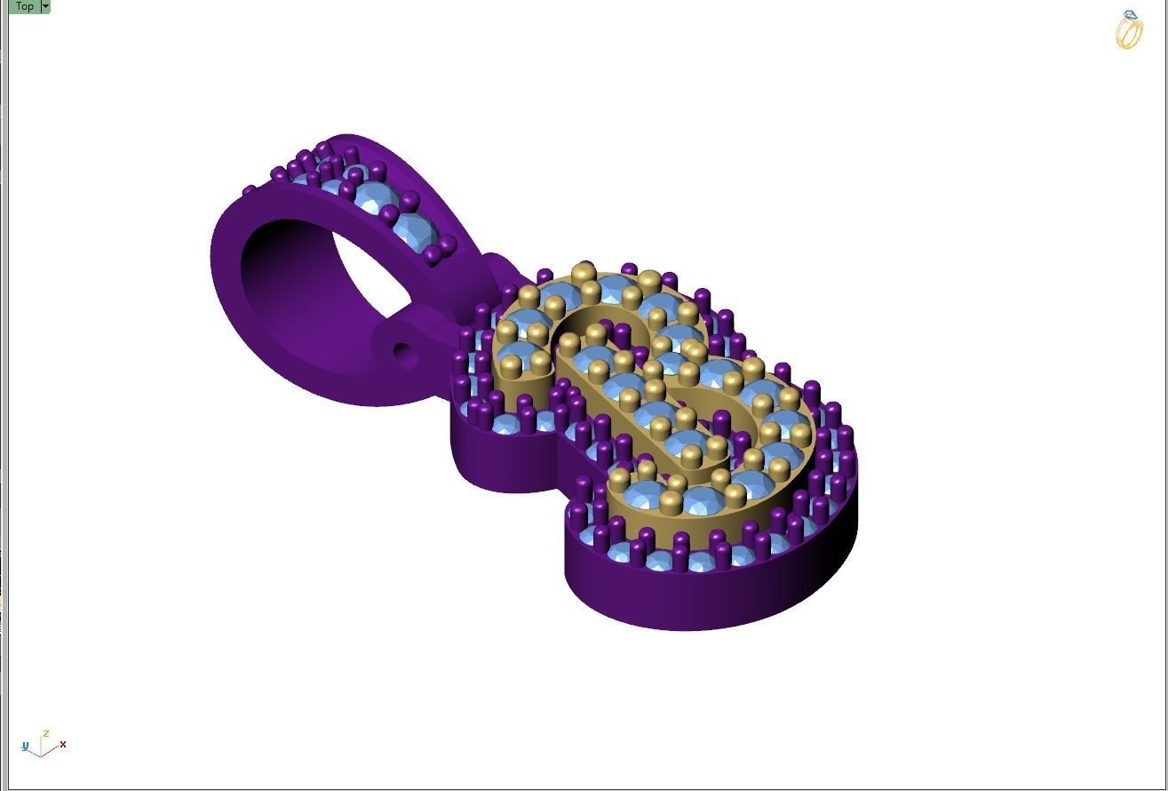 Custom Initial B Letter Diamond Pendant A to Z Alphabet Necklace 3D print model_8