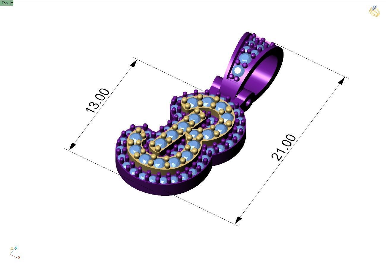 Custom Initial B Letter Diamond Pendant A to Z Alphabet Necklace 3D print model_4