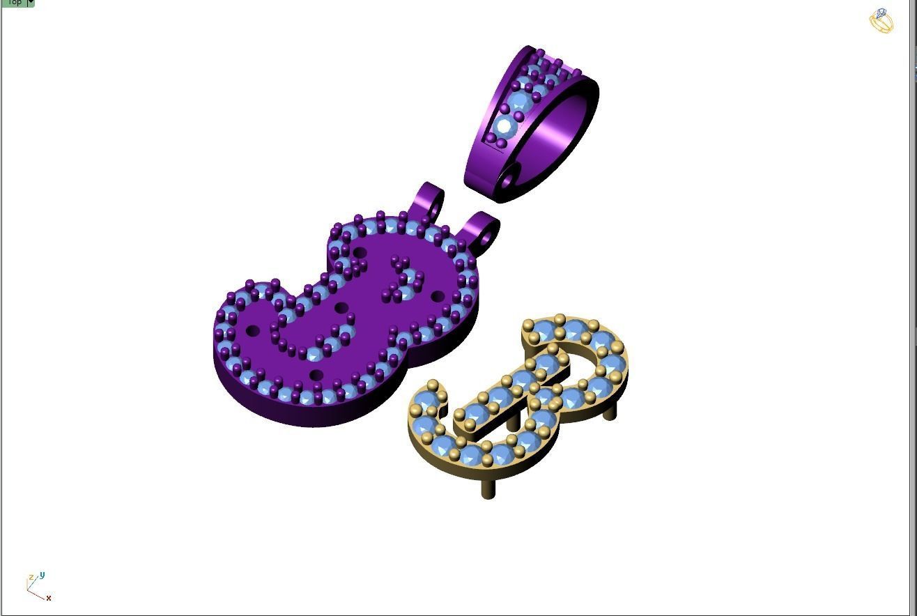 Custom Initial B Letter Diamond Pendant A to Z Alphabet Necklace 3D print model_10