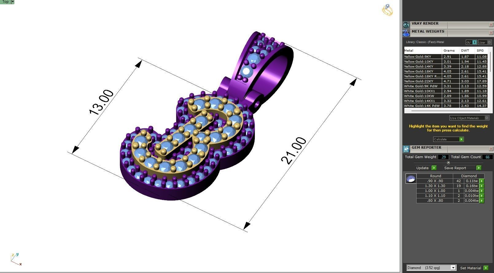 Custom Initial B Letter Diamond Pendant A to Z Alphabet Necklace 3D print model_6