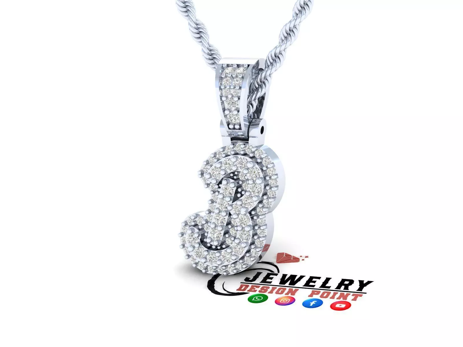 Custom Initial B Letter Diamond Pendant A to Z Alphabet Necklace 3D print model_0
