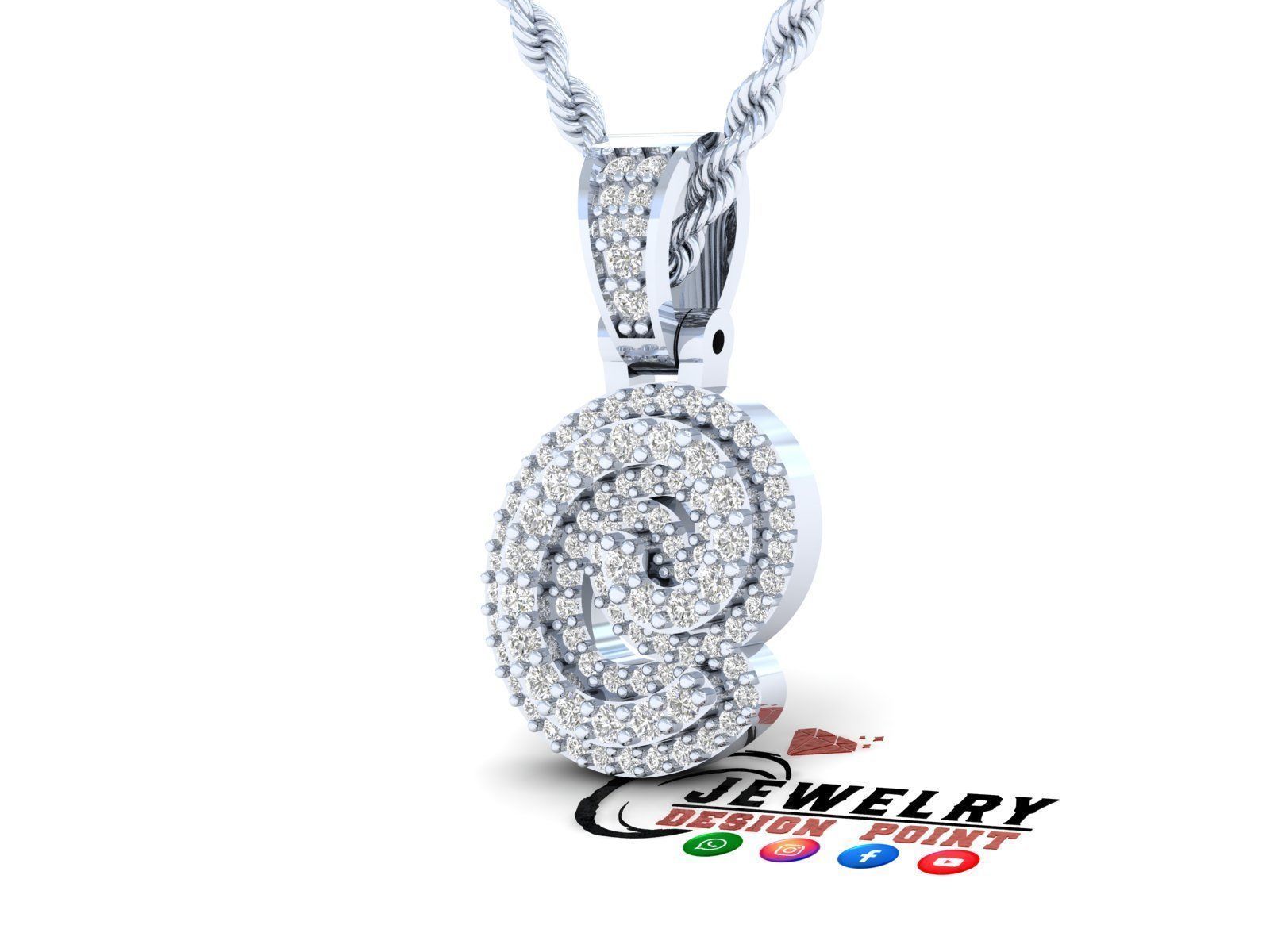Custom Initial C Letter Diamond Pendant A to Z Alphabet Necklace 3D print model_3