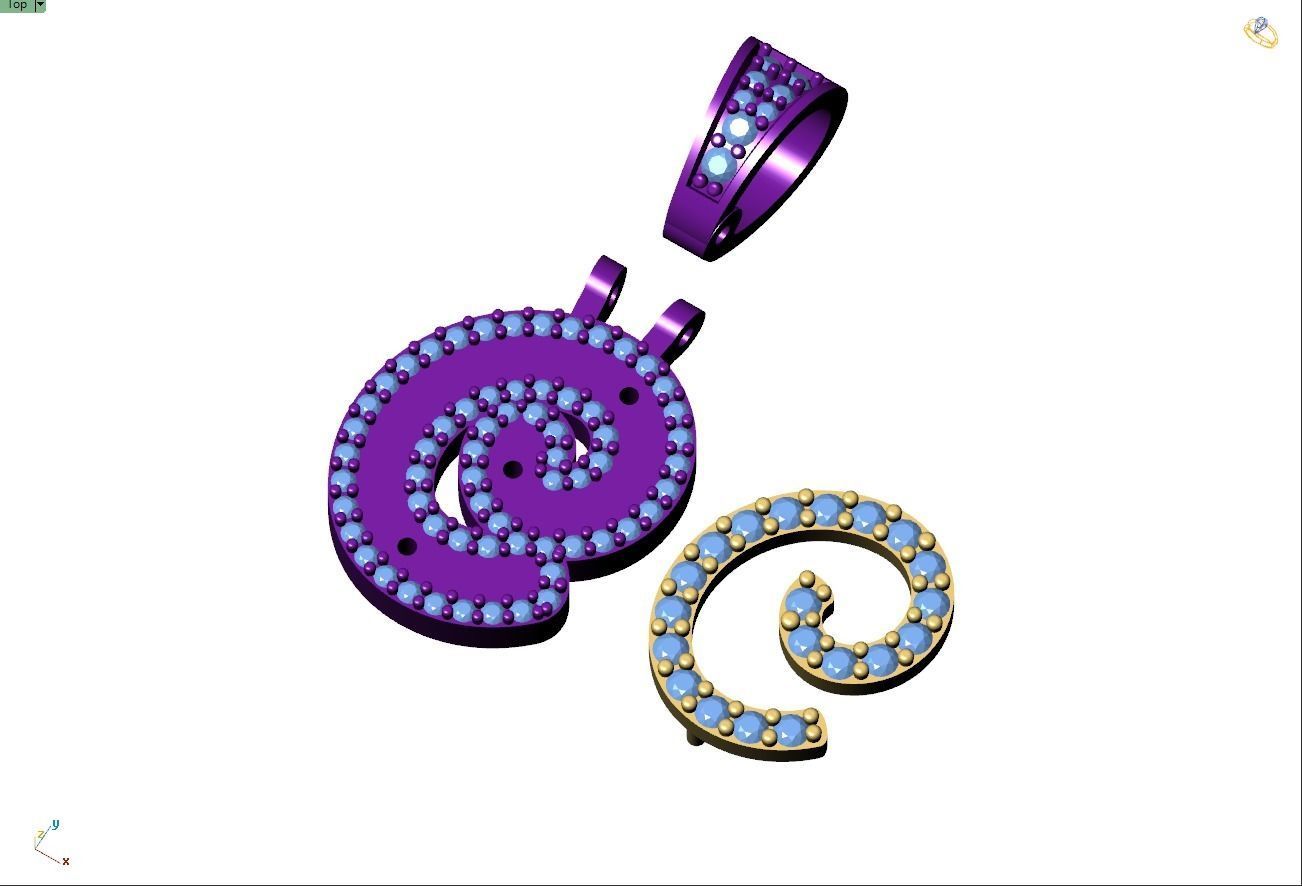 Custom Initial C Letter Diamond Pendant A to Z Alphabet Necklace 3D print model_10