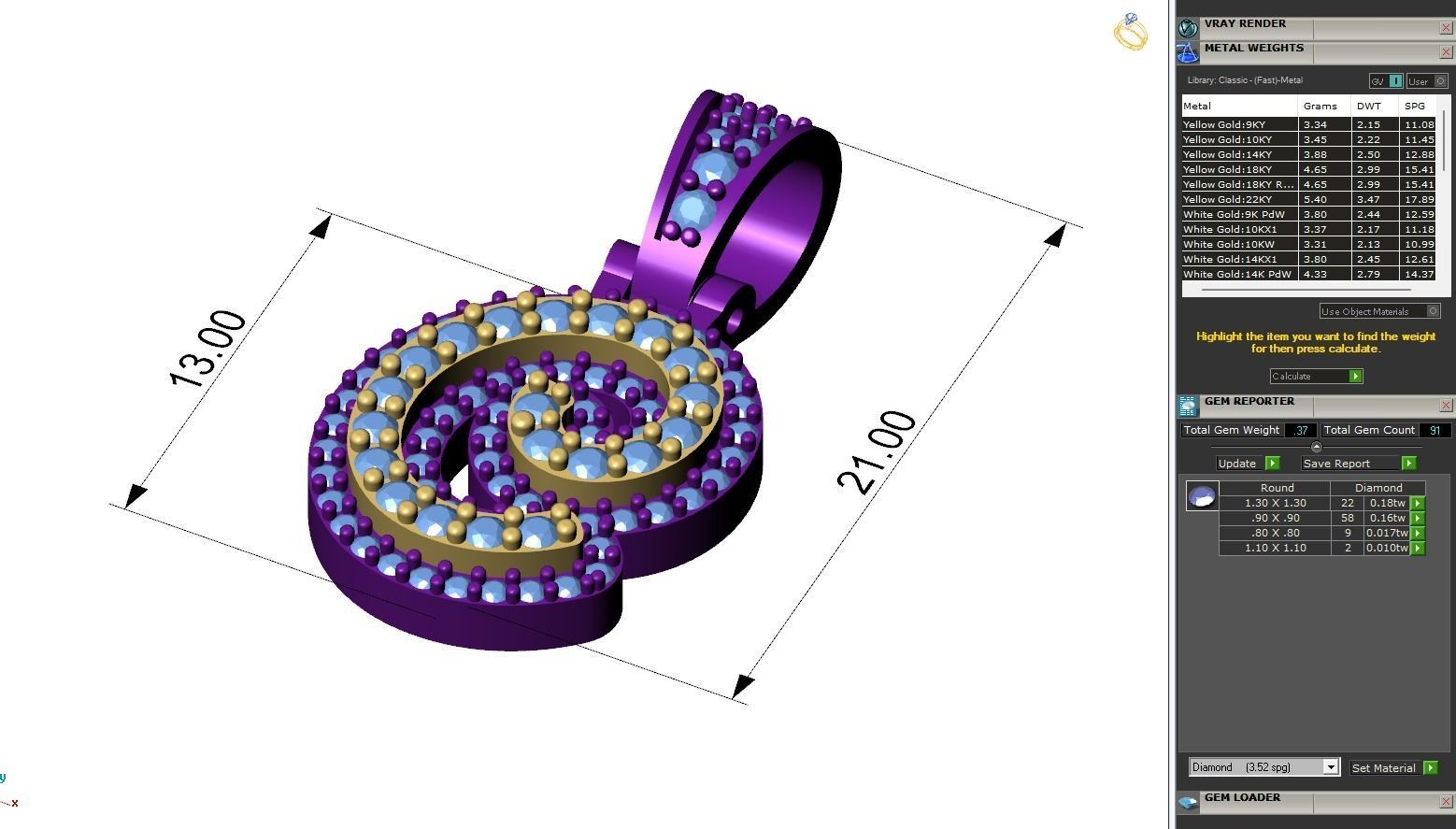 Custom Initial C Letter Diamond Pendant A to Z Alphabet Necklace 3D print model_6