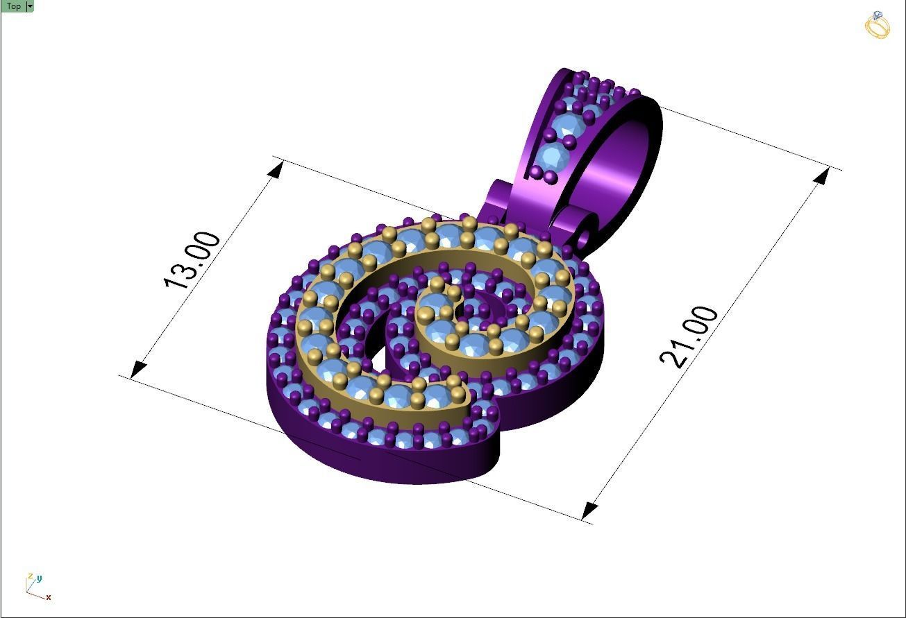 Custom Initial C Letter Diamond Pendant A to Z Alphabet Necklace 3D print model_4