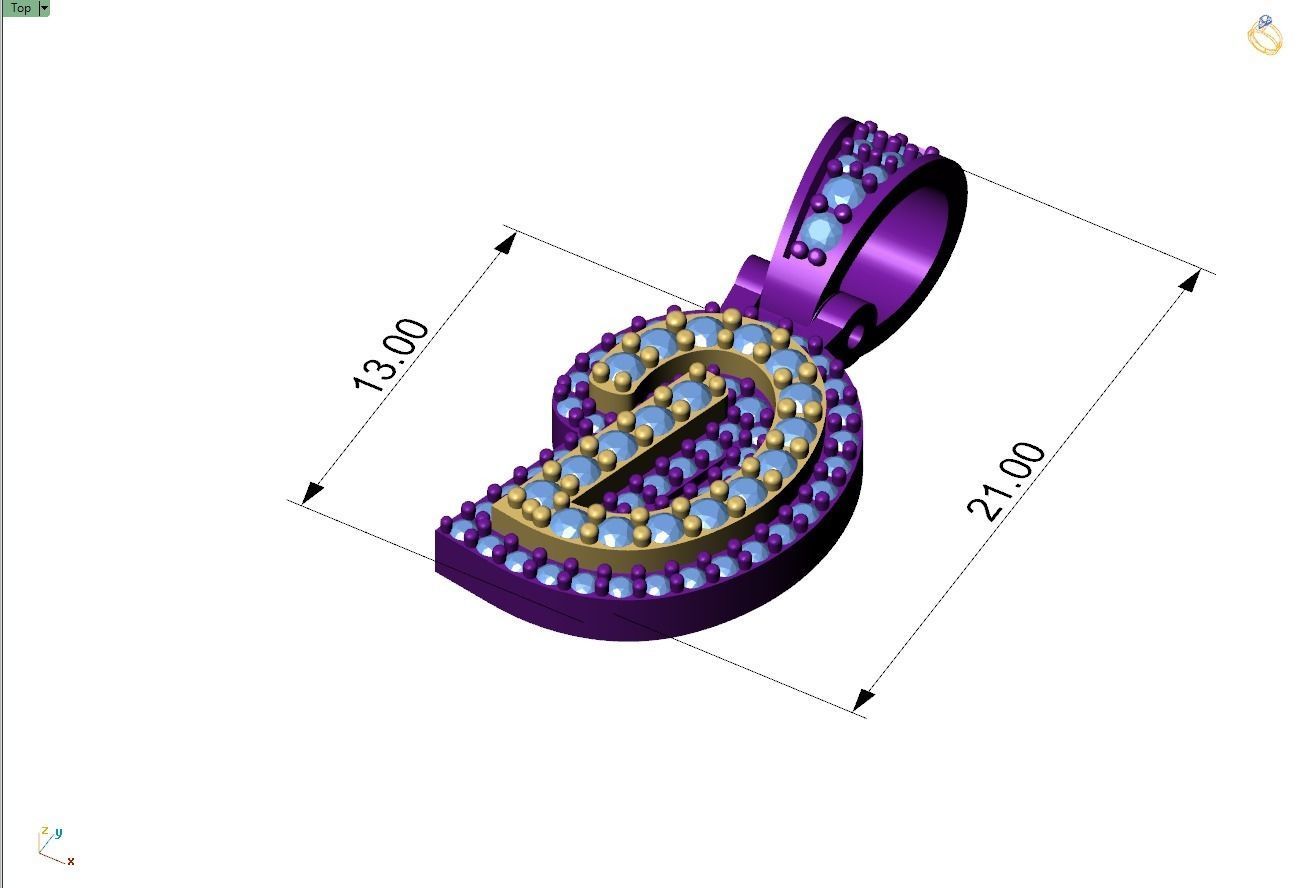 Custom Initial D Letter Diamond Pendant A to Z Alphabet Necklace 3D print model_4