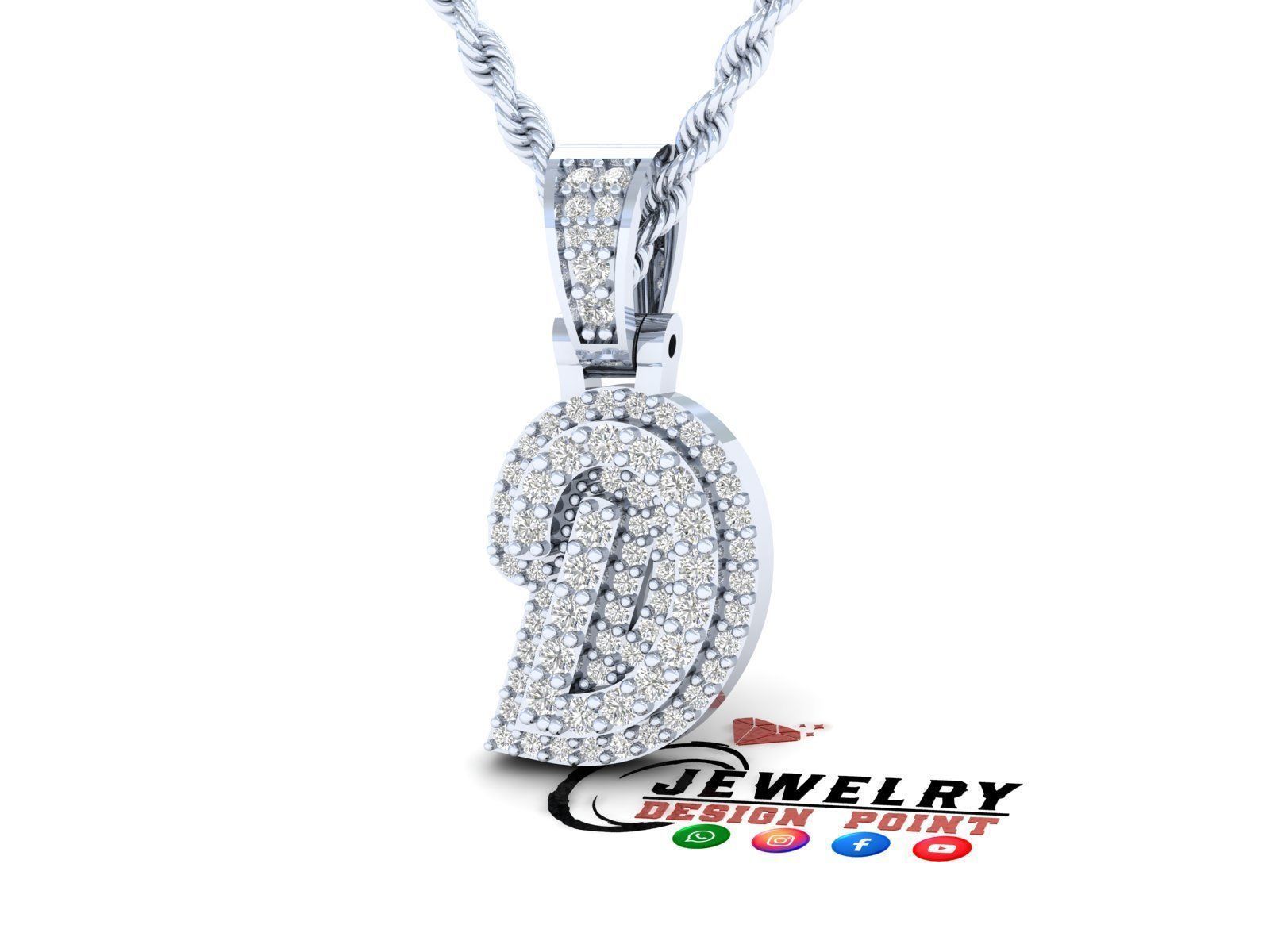 Custom Initial D Letter Diamond Pendant A to Z Alphabet Necklace 3D print model_3