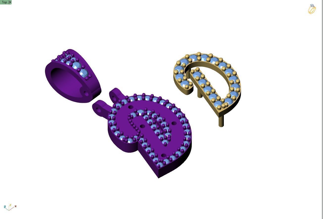 Custom Initial D Letter Diamond Pendant A to Z Alphabet Necklace 3D print model_11