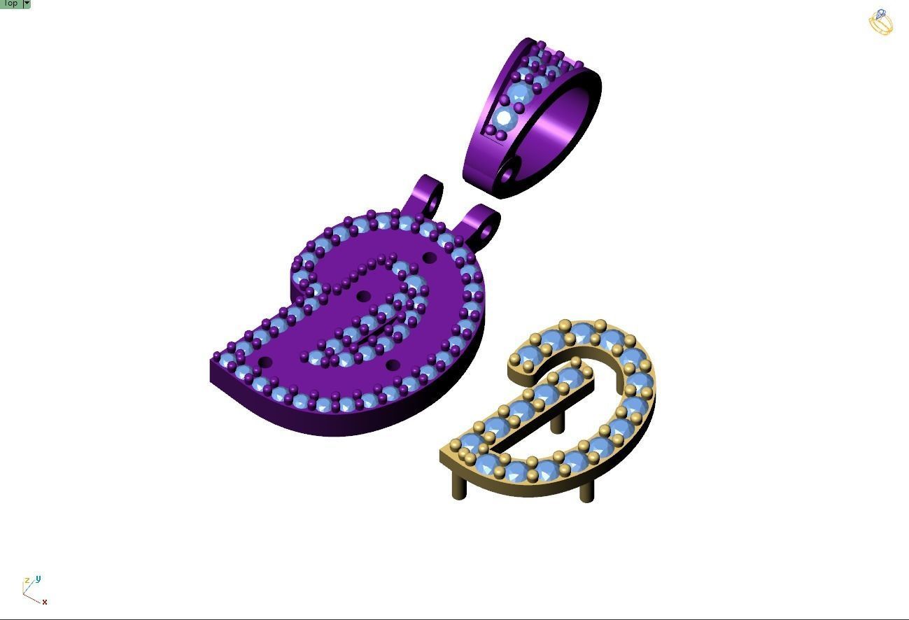 Custom Initial D Letter Diamond Pendant A to Z Alphabet Necklace 3D print model_10