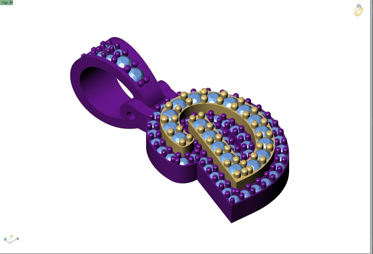 Custom Initial D Letter Diamond Pendant A to Z Alphabet Necklace 3D print model_8