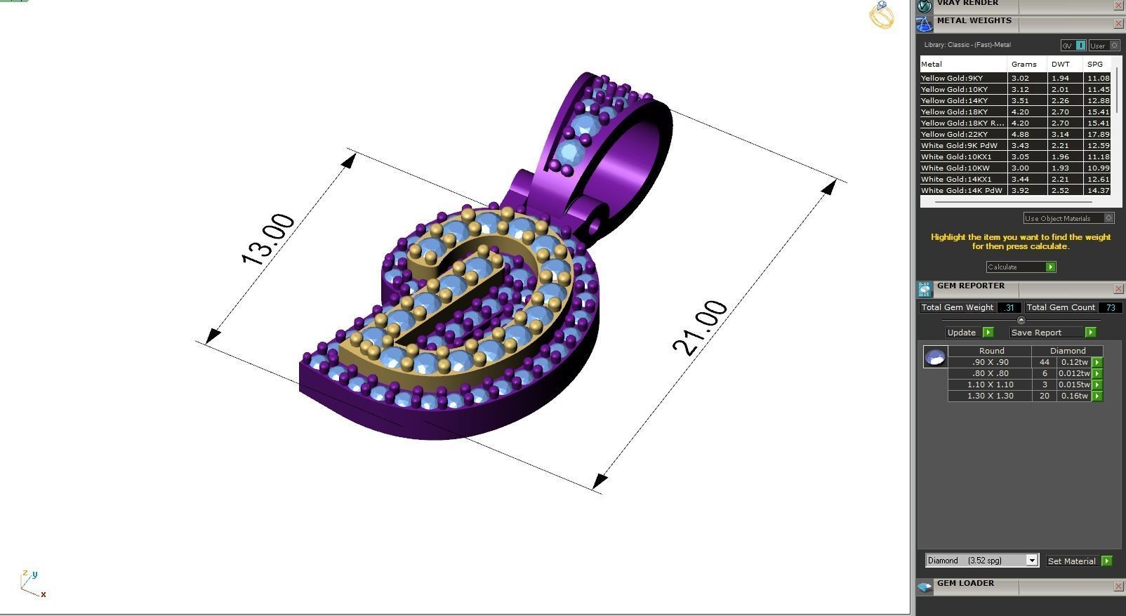 Custom Initial D Letter Diamond Pendant A to Z Alphabet Necklace 3D print model_6