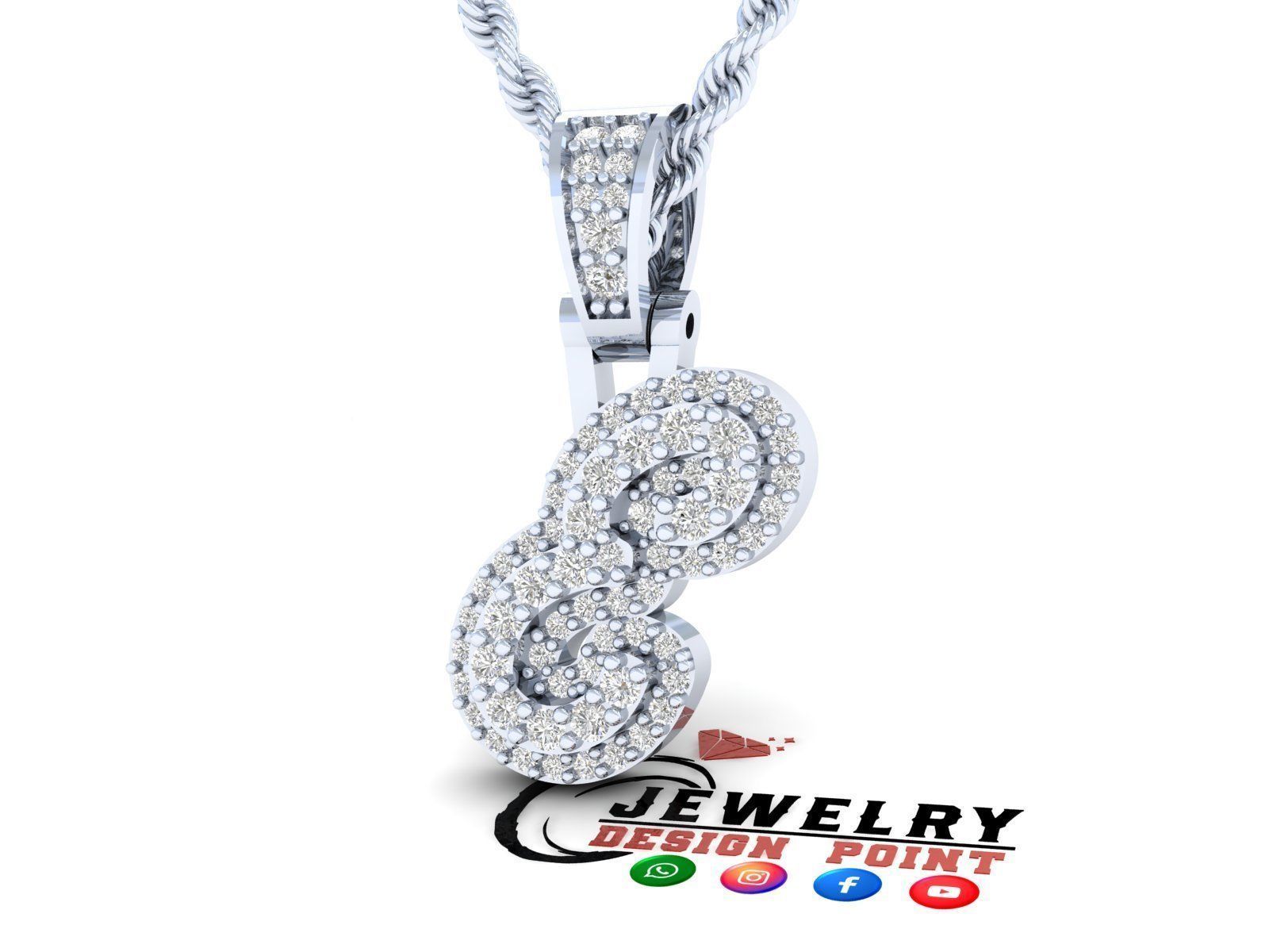 Custom Initial E Letter Diamond Pendant A to Z Alphabet Necklace 3D print model_3