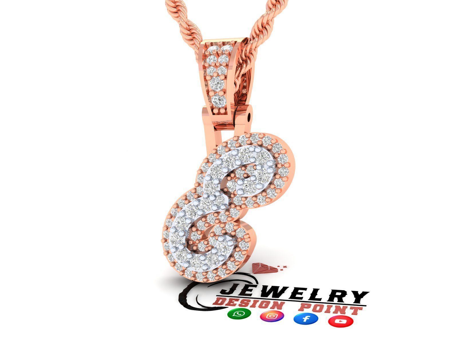 Custom Initial E Letter Diamond Pendant A to Z Alphabet Necklace 3D print model_2