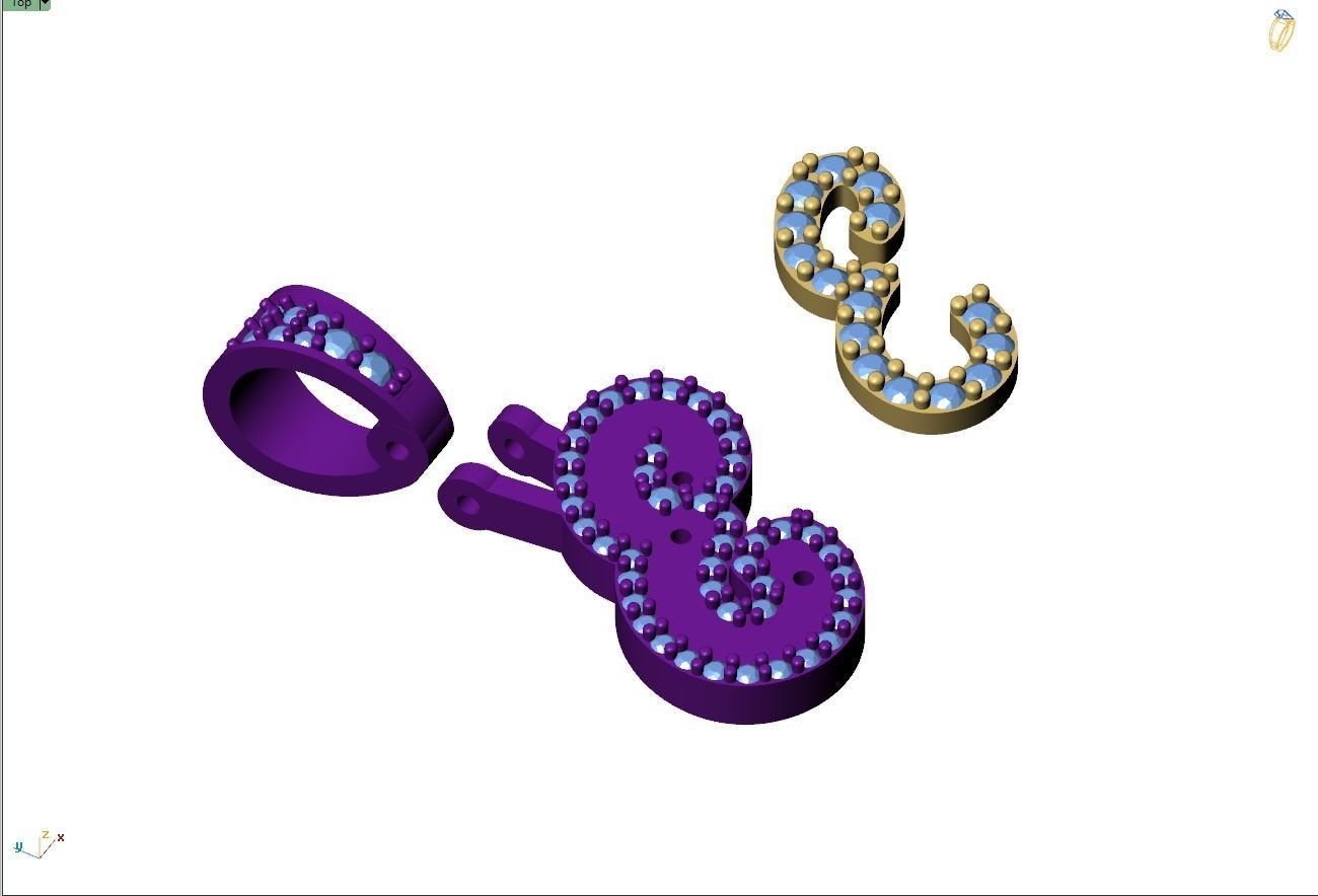 Custom Initial E Letter Diamond Pendant A to Z Alphabet Necklace 3D print model_11