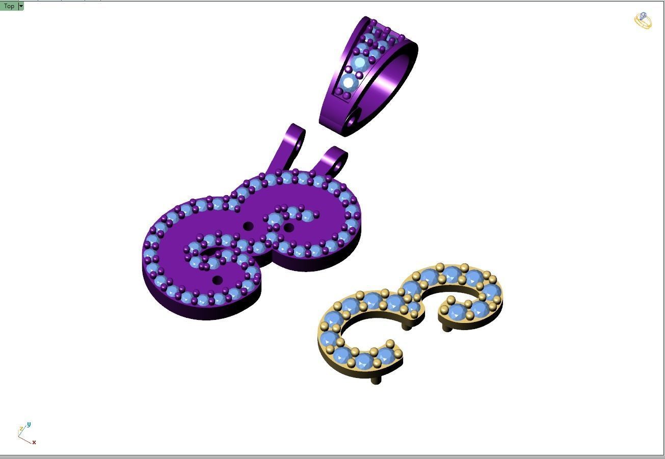 Custom Initial E Letter Diamond Pendant A to Z Alphabet Necklace 3D print model_10