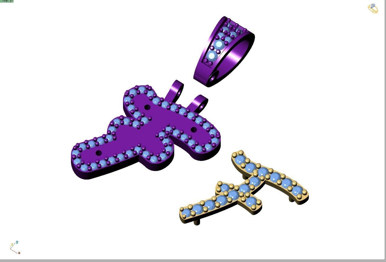 Custom Initial F Letter Diamond Pendant A to Z Alphabet Necklace 3D print model_10