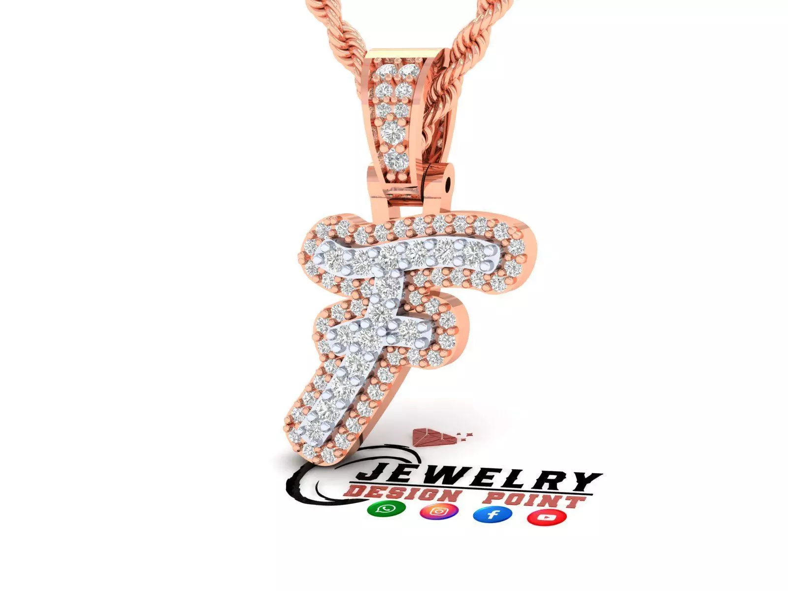 Custom Initial F Letter Diamond Pendant A to Z Alphabet Necklace 3D print model_0