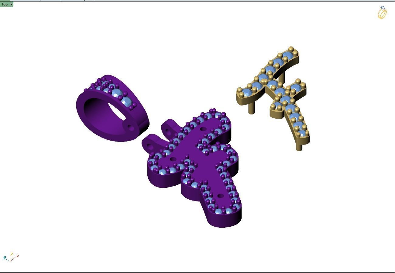 Custom Initial F Letter Diamond Pendant A to Z Alphabet Necklace 3D print model_11