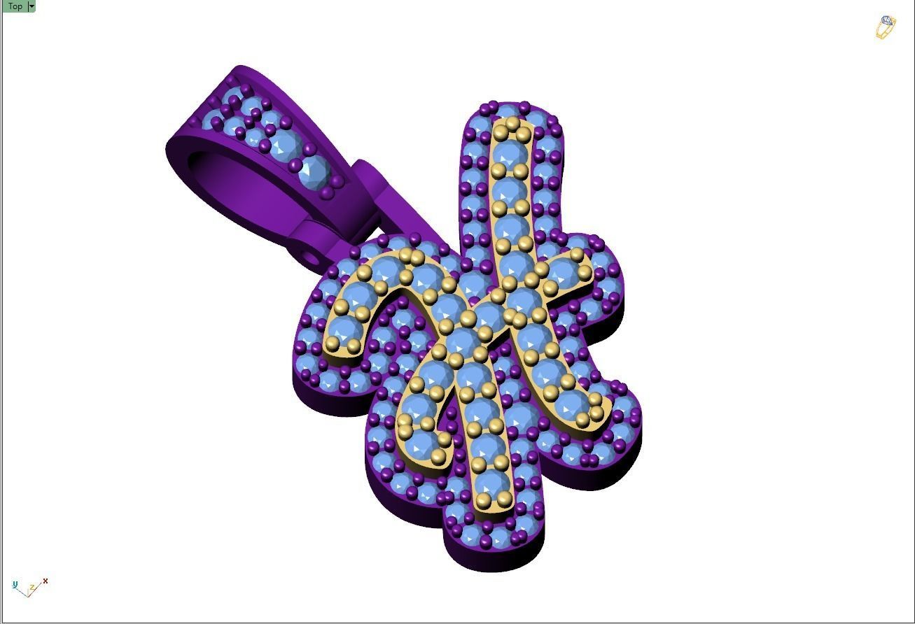 Custom Initial H Letter Diamond Pendant A to Z Alphabet Necklace 3D print model_8