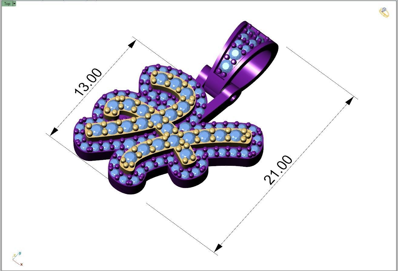 Custom Initial H Letter Diamond Pendant A to Z Alphabet Necklace 3D print model_4