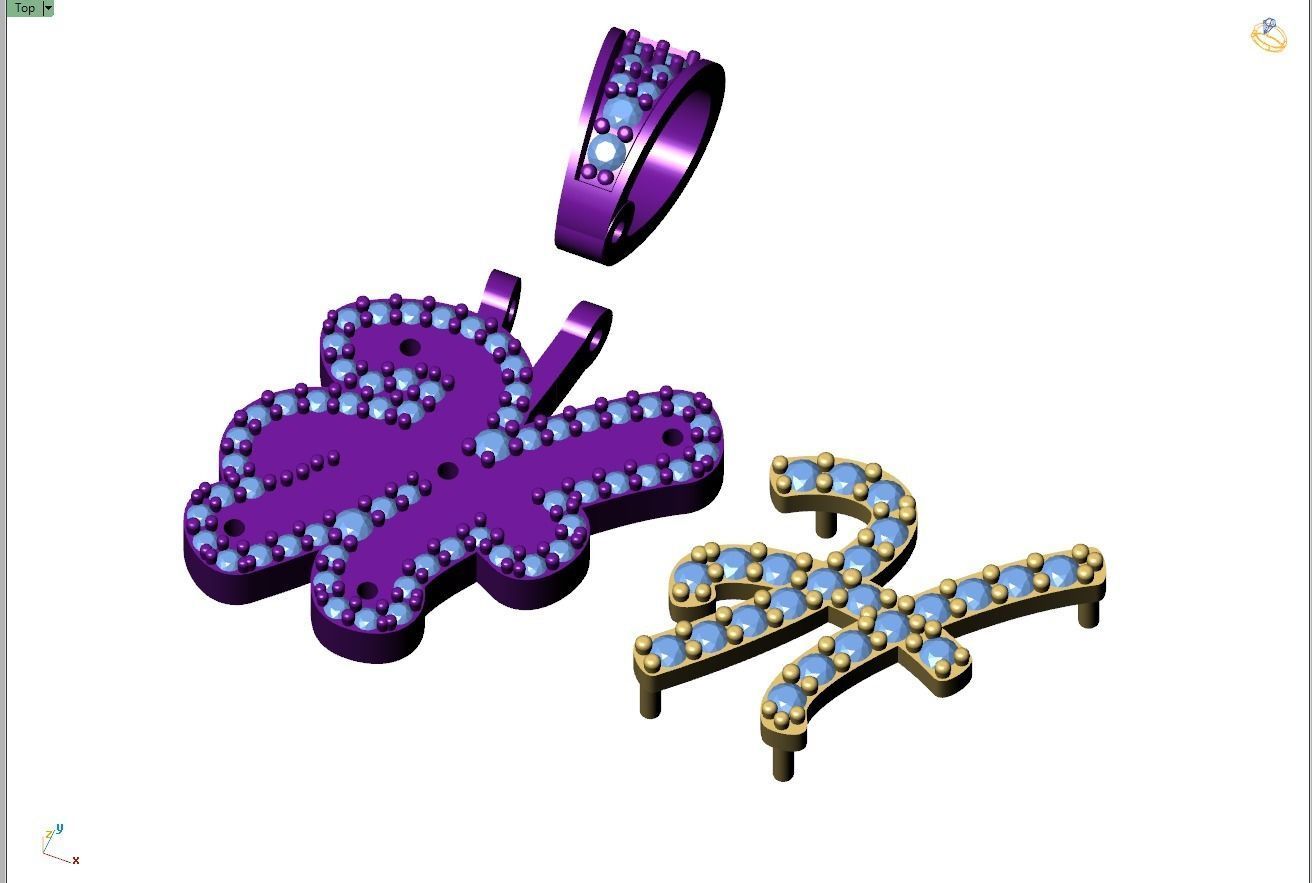 Custom Initial H Letter Diamond Pendant A to Z Alphabet Necklace 3D print model_10