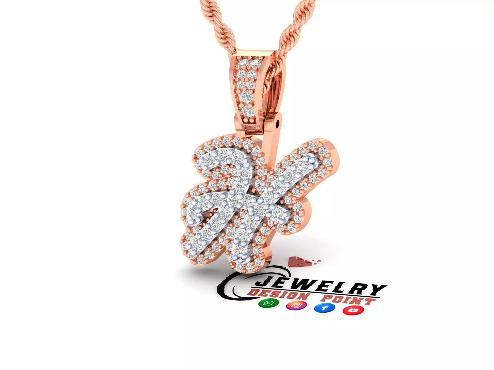 Custom Initial H Letter Diamond Pendant A to Z Alphabet Necklace 3D print model_0