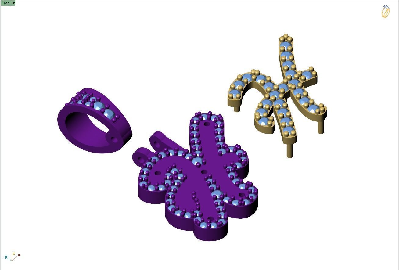 Custom Initial H Letter Diamond Pendant A to Z Alphabet Necklace 3D print model_11