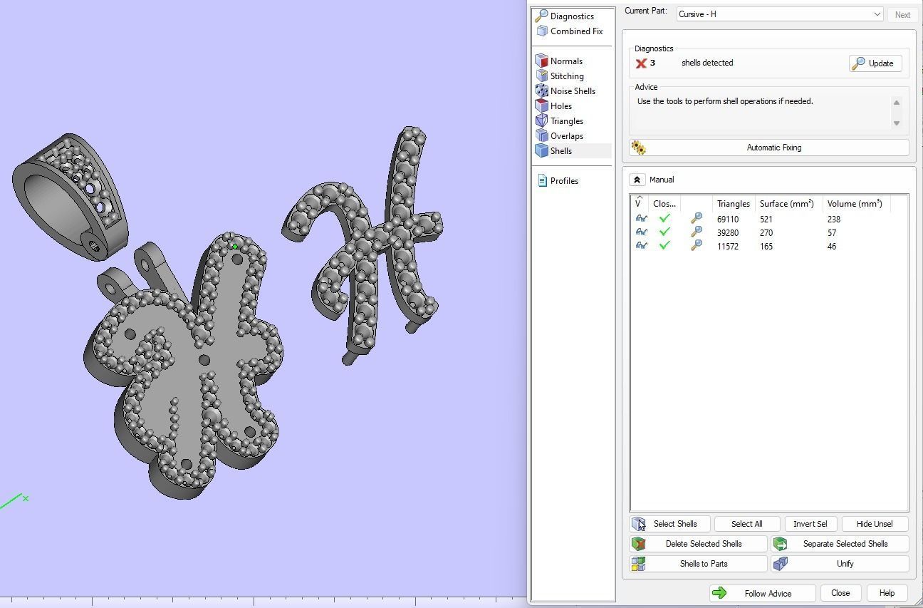 Custom Initial H Letter Diamond Pendant A to Z Alphabet Necklace 3D print model_18