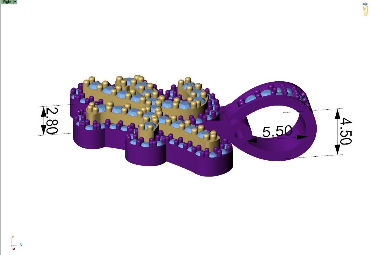 Custom Initial H Letter Diamond Pendant A to Z Alphabet Necklace 3D print model_7