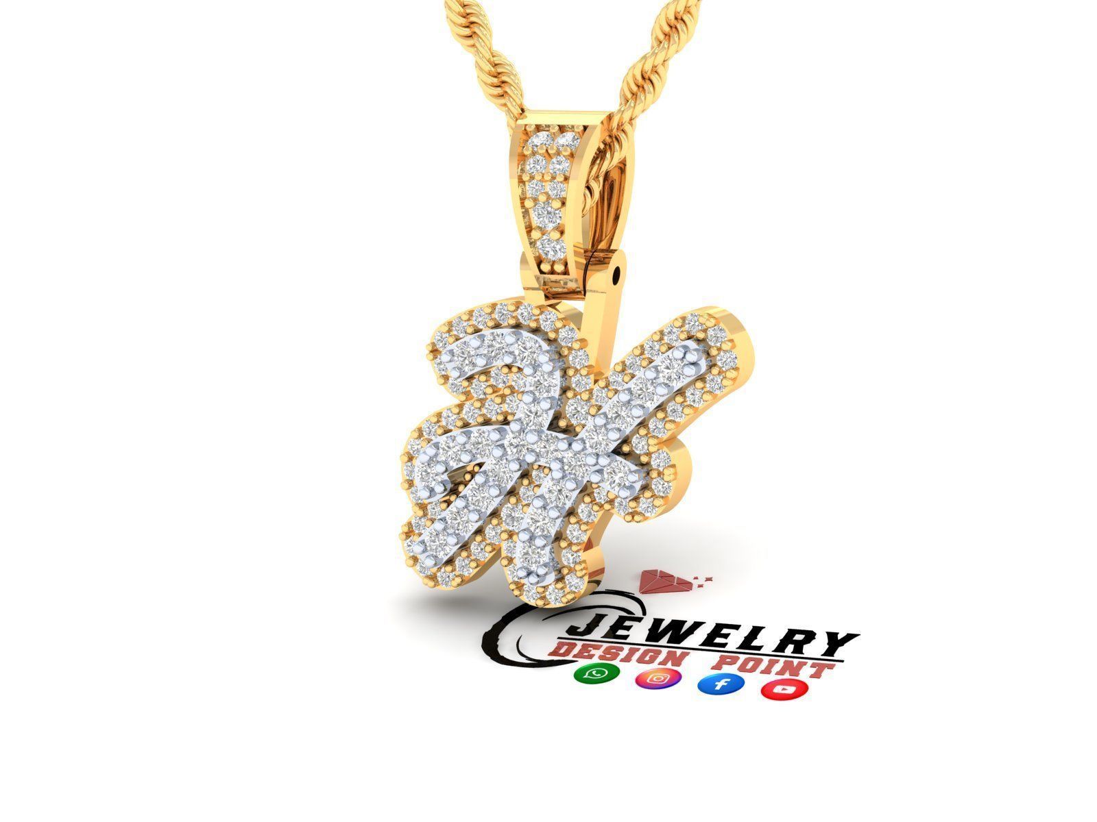 Custom Initial H Letter Diamond Pendant A to Z Alphabet Necklace 3D print model_2