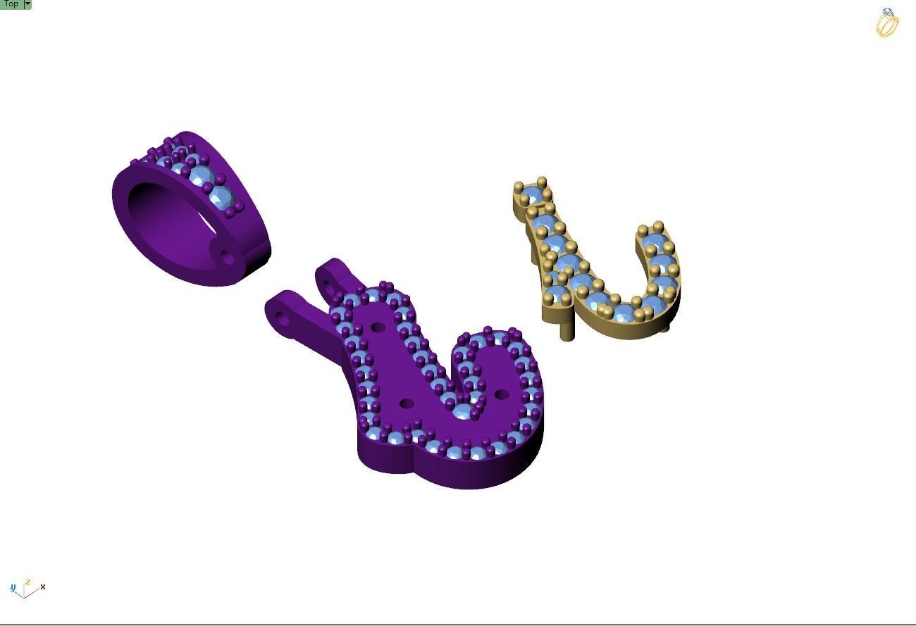 Custom Initial I Letter Diamond Pendant A to Z Alphabet Necklace 3D print model_11