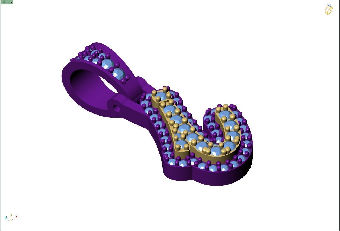 Custom Initial I Letter Diamond Pendant A to Z Alphabet Necklace 3D print model_8