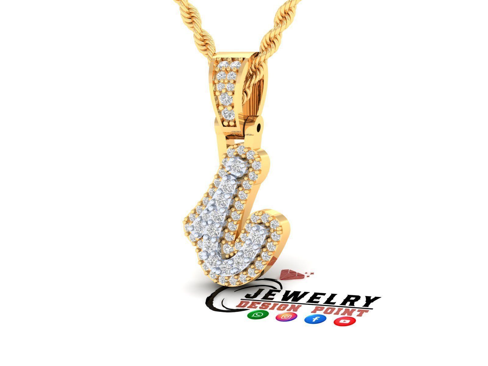 Custom Initial I Letter Diamond Pendant A to Z Alphabet Necklace 3D print model_2