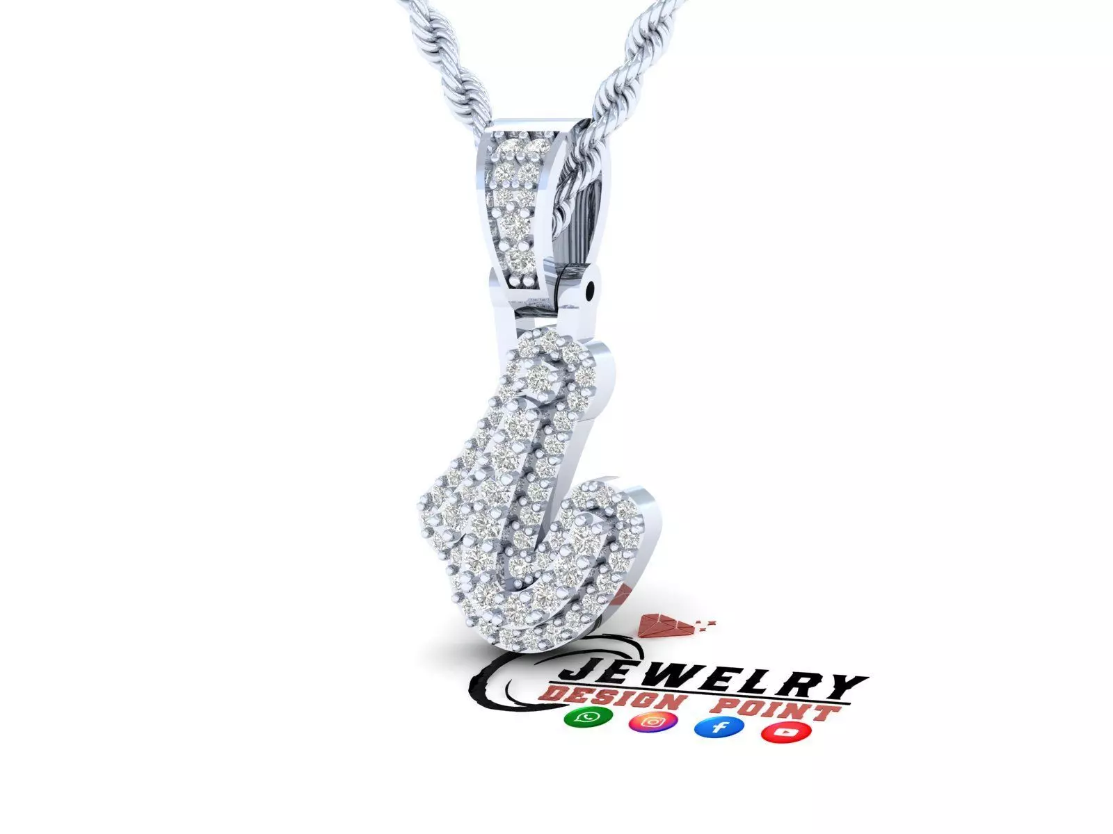 Custom Initial I Letter Diamond Pendant A to Z Alphabet Necklace 3D print model_0