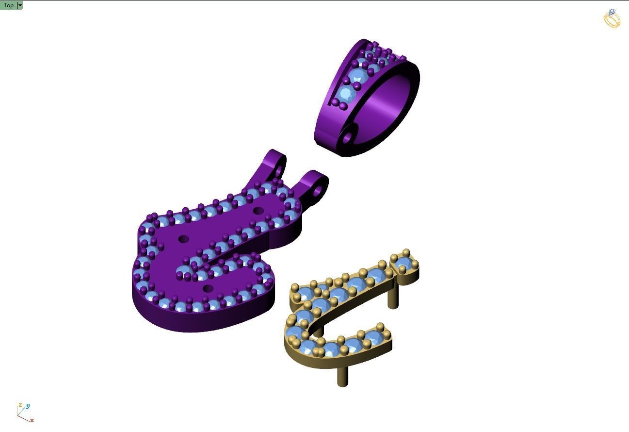 Custom Initial I Letter Diamond Pendant A to Z Alphabet Necklace 3D print model_10