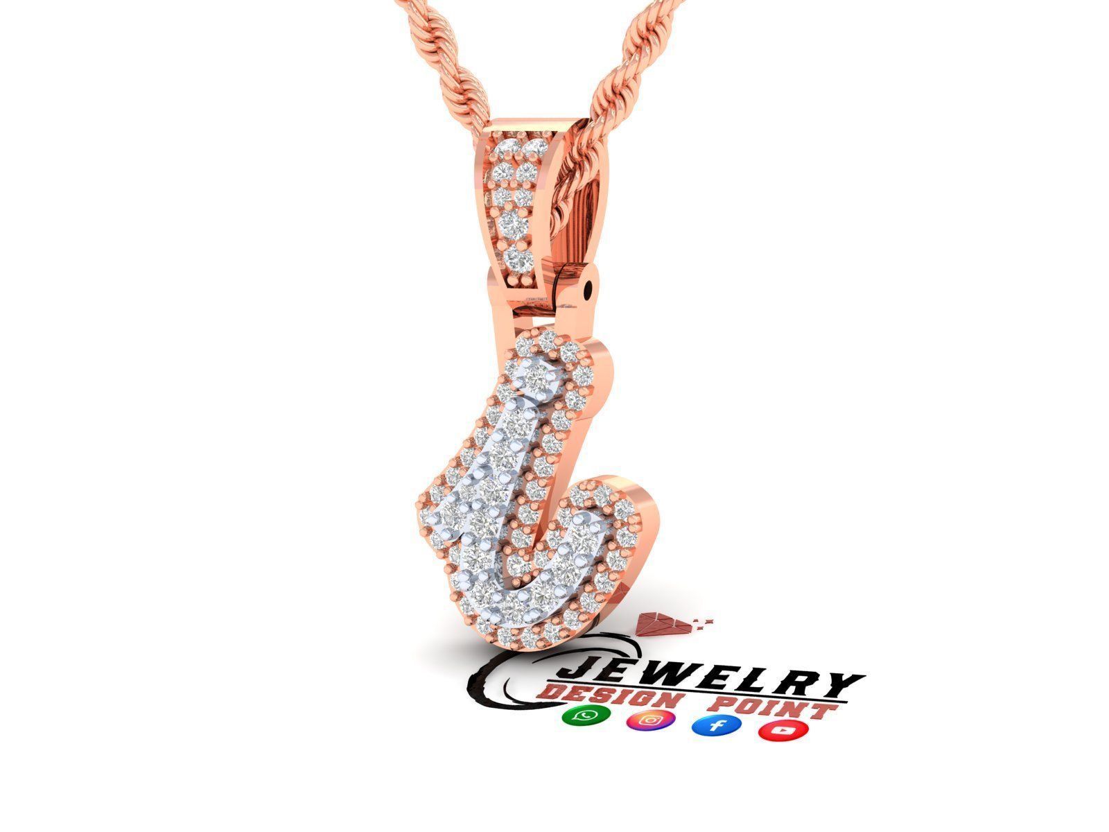 Custom Initial I Letter Diamond Pendant A to Z Alphabet Necklace 3D print model_3