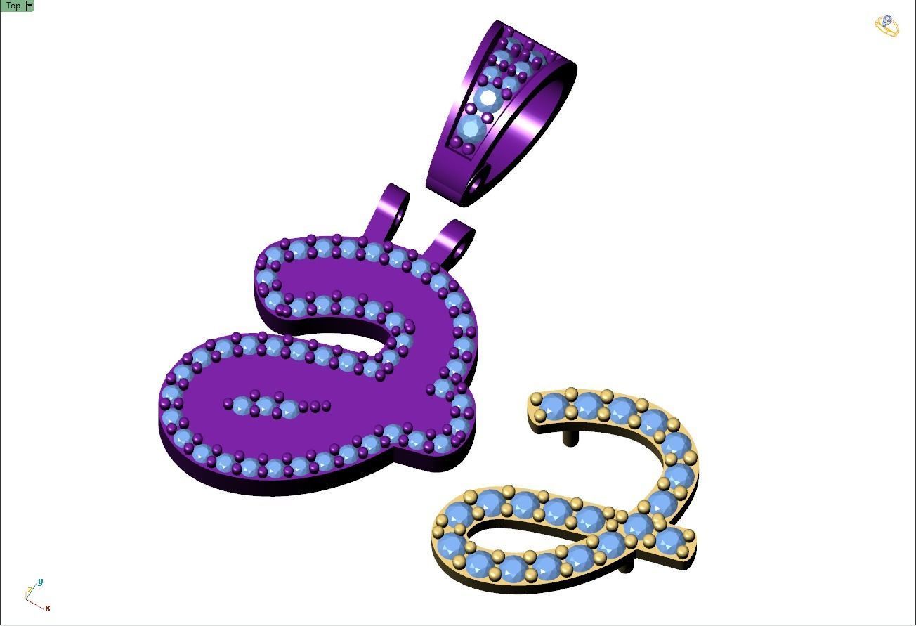 Custom Initial J Letter Diamond Pendant A to Z Alphabet Necklace 3D print model_10