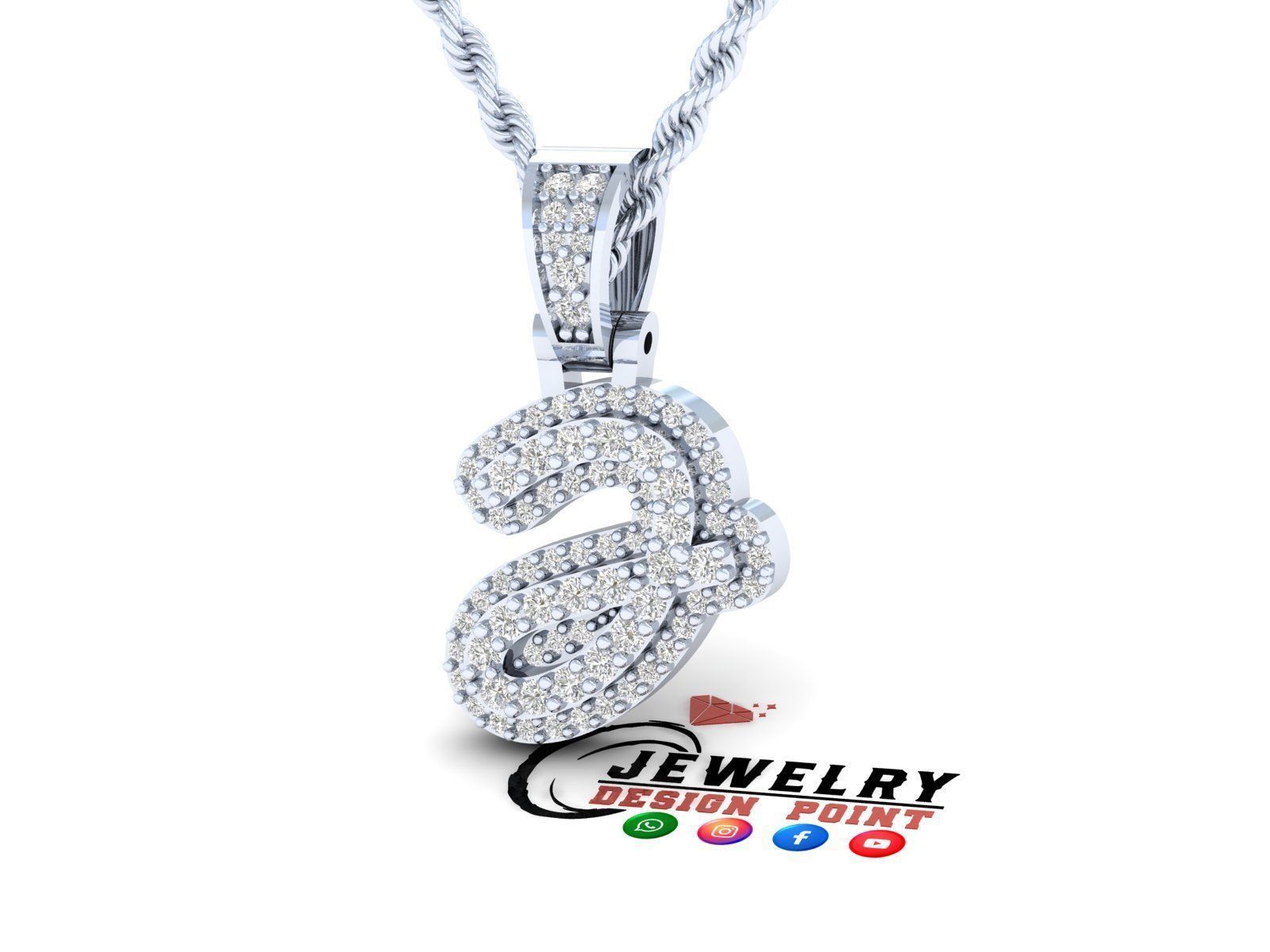 Custom Initial J Letter Diamond Pendant A to Z Alphabet Necklace 3D print model_3