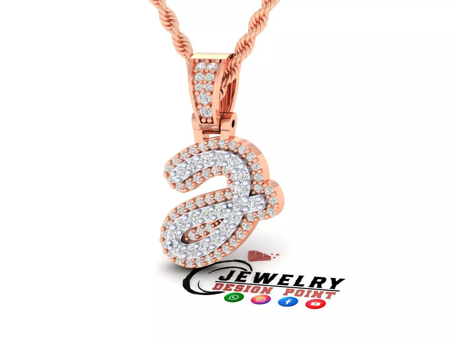 Custom Initial J Letter Diamond Pendant A to Z Alphabet Necklace 3D print model_0